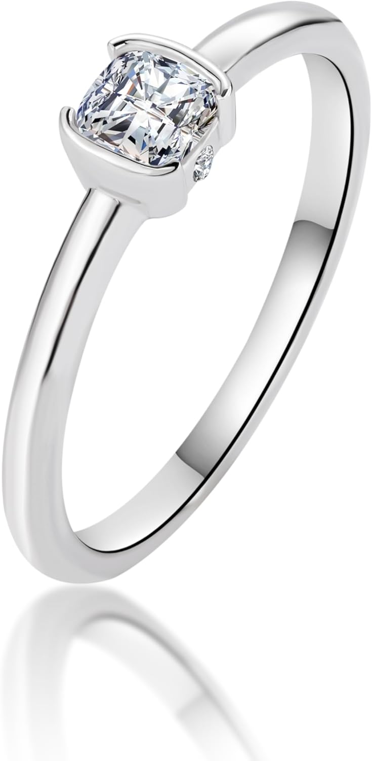 YSDD Solitaire Moissanite Engagement Ring, Cushion Cut 0.3 Carat Moissanite D Colour VVS1 Clarity，925 Sterling Silver Plated 18K White Gold Rings