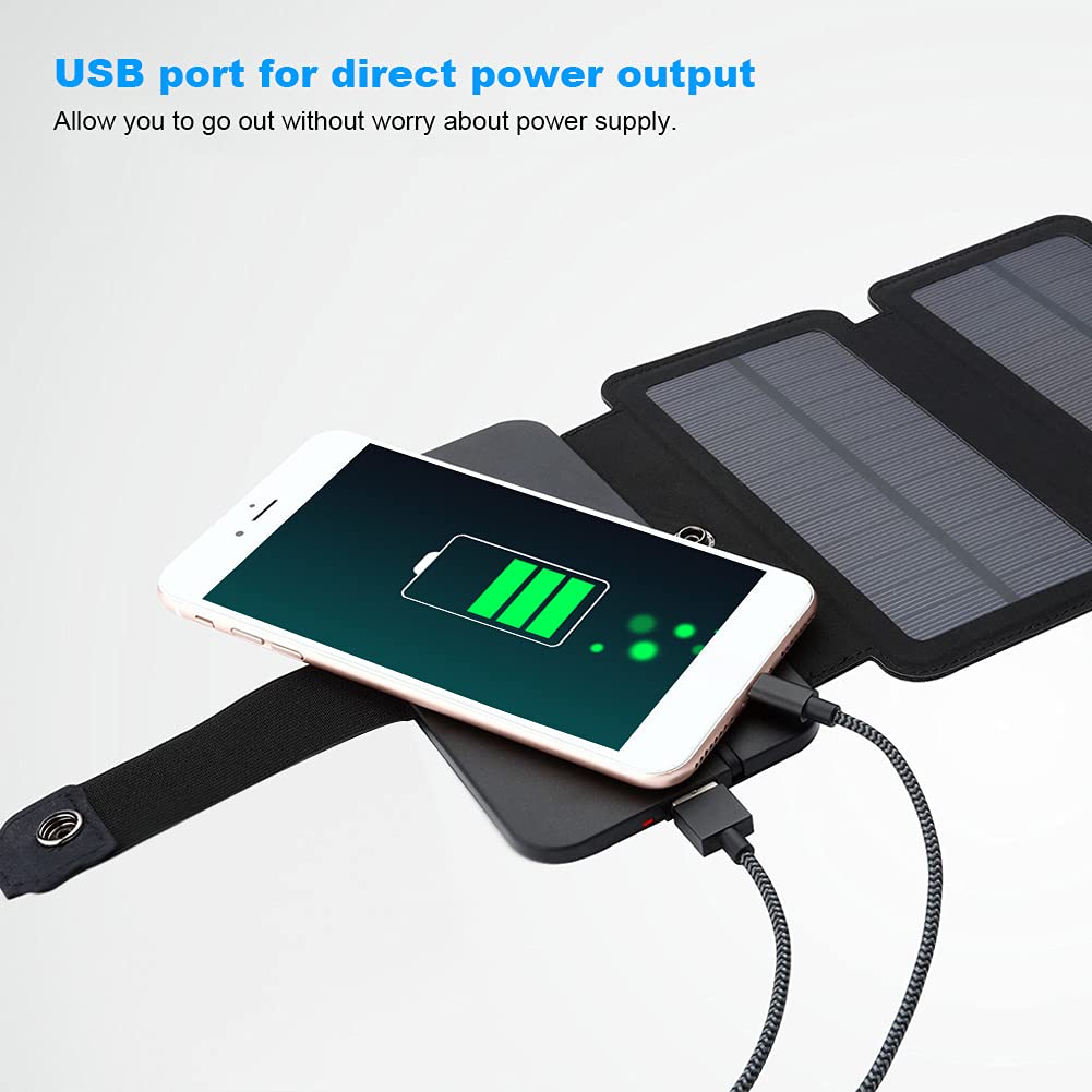 POENVFPO Panel Solar Plegable Cargador de Energía USB con Alta Eficiencia para Uso Exterior con Micro Cable y Salida USB, Adecuada para Acampar de Emergencia de Senderismo, Negro (Black)