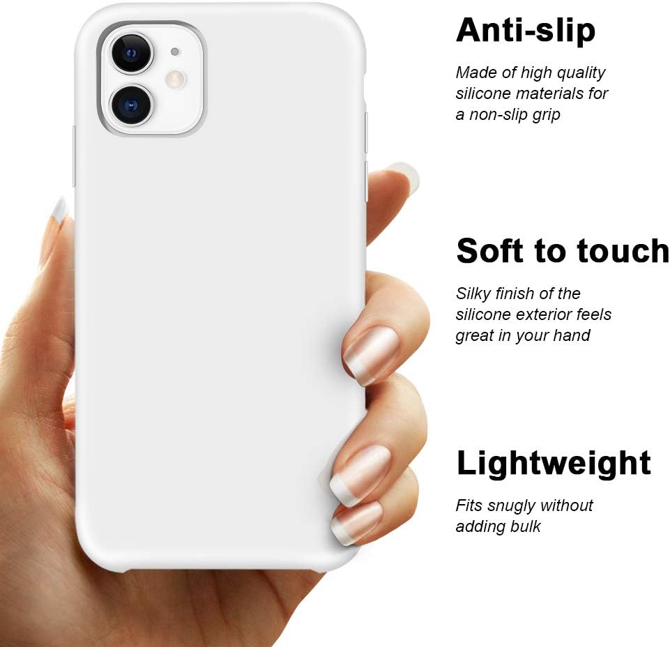 Anuck Case for iPhone 11 Case 6.1 inch, Anti-Slip Liquid Silicone Gel Rubber Bumper Case with Soft Microfiber Lining Cushion Slim Hard Shell Shockproof Protective Case Cover - White