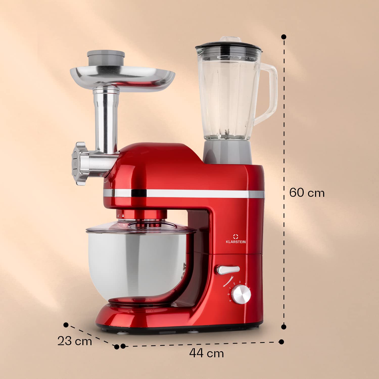 Klarstein Lucia Elegance wielofunkcyjny robot kuchenny - mikser, mikser i maszynka do mielenia mięsa, 1800 watów na 6 poziomach mocy, funkcja pulsacyjna, miska ze stali nierdzewnej 5 l