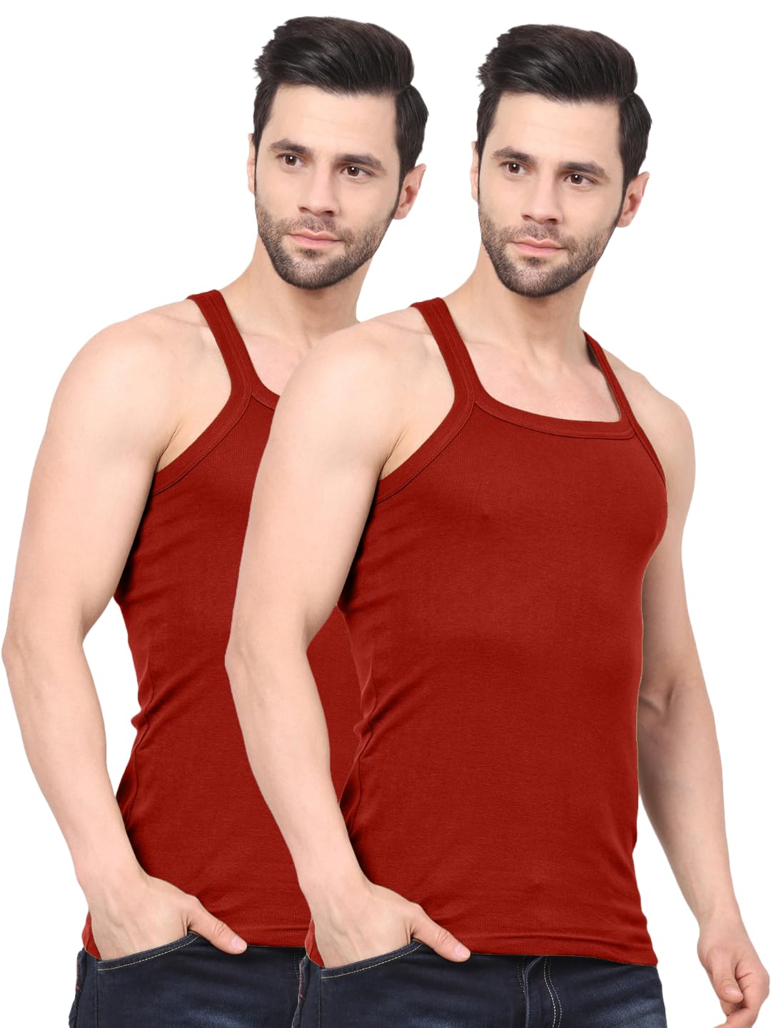digsel mens wear Digsel Men Sports Gym Vest Square Neck | Sleeveless Workout Tank | Stretchable Cotton Pack of 2-picture-0