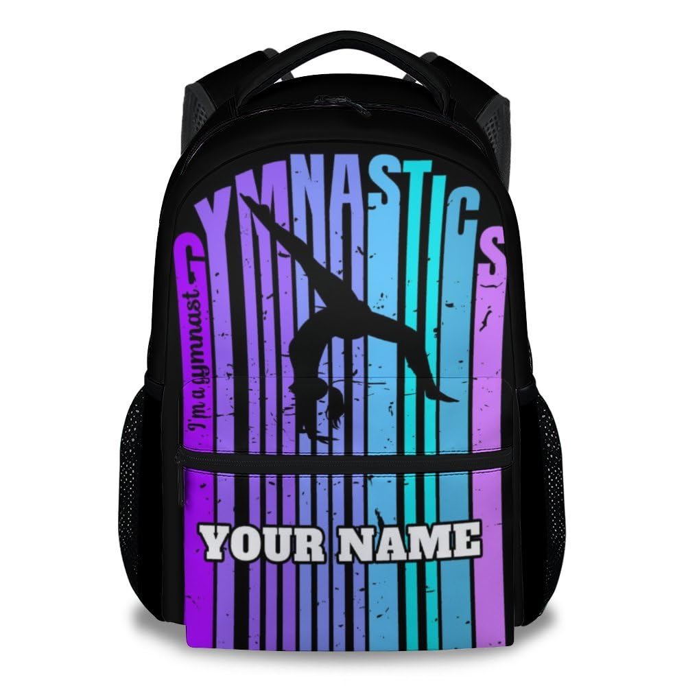 NICEFORNICE Custom Backpacks for School, 17 Inch Aesthetic Gymnastic Backpack for Girls, Black Lightweight Bookbag for Kids