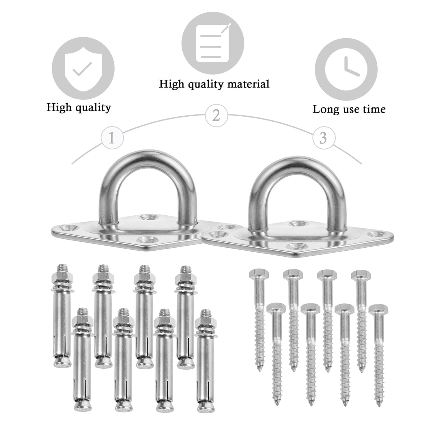 304 Stainless Steel U-Shaped Hook Anchor Ceiling Hook Suspension Heavy Duty Pad Eye Plate for Outdoor Hammock Swing Mounting, 2 Sets M8 8mm
