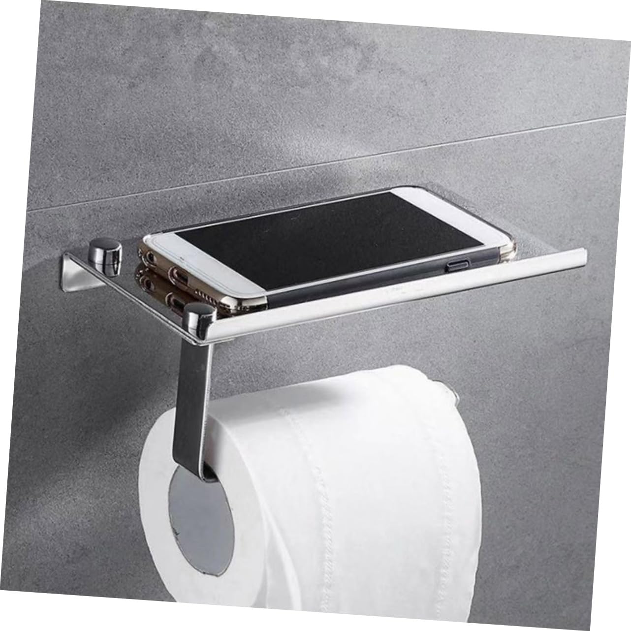 Garneck Stainless Steel Paper Towel Holder Industrial Towel Rack Over Cabinet Wall-Mounted Extra Large Tissue Rolls Mobile Phone Storage Bathroom Accessory