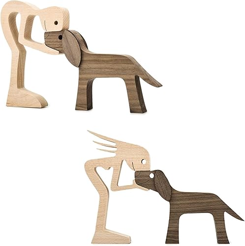 Miniatura 1 de Esculturas de madera hechos a mano con detalles artesanales para decoración del hogar, estatua de madera de hombre y perro, colección de esculturas