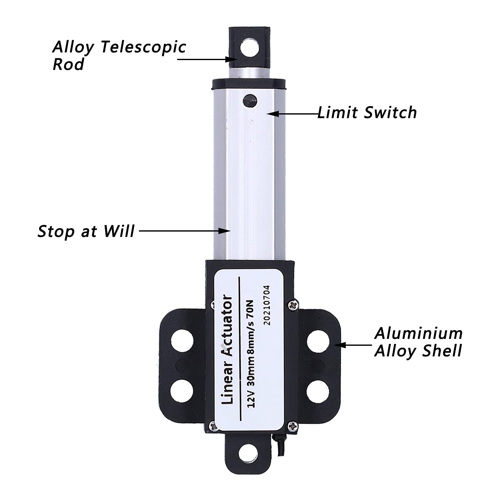Mini Actionneur Linéaire électrique, Actionneur Linéaire Micro 12 V CC, avec Course de 30 Mm, Actionneur à Petit Mouvement pour Pales de Ventilateur, Armoires, Ouvre-fenêtre