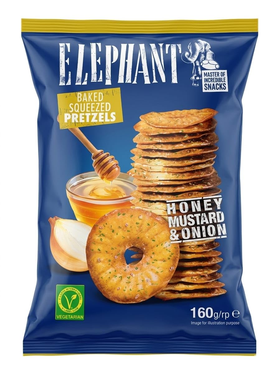 Elephant Baked Squeezed Pretzels, Honey Mustard & Onion Flavour, Vegetarian Certified, No Artificial Flavours, 160g-image-31