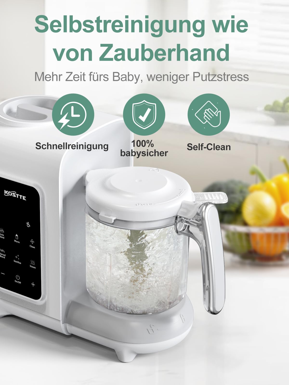 Babynahrungszubereiter 6-in-1, Dampfgarer Mixen mit Auftauen, Aufwärmen, Automatische Reinigungsfunktion, Babybrei Zubereiter Multifunktion, Baby Food Maker, Weiß