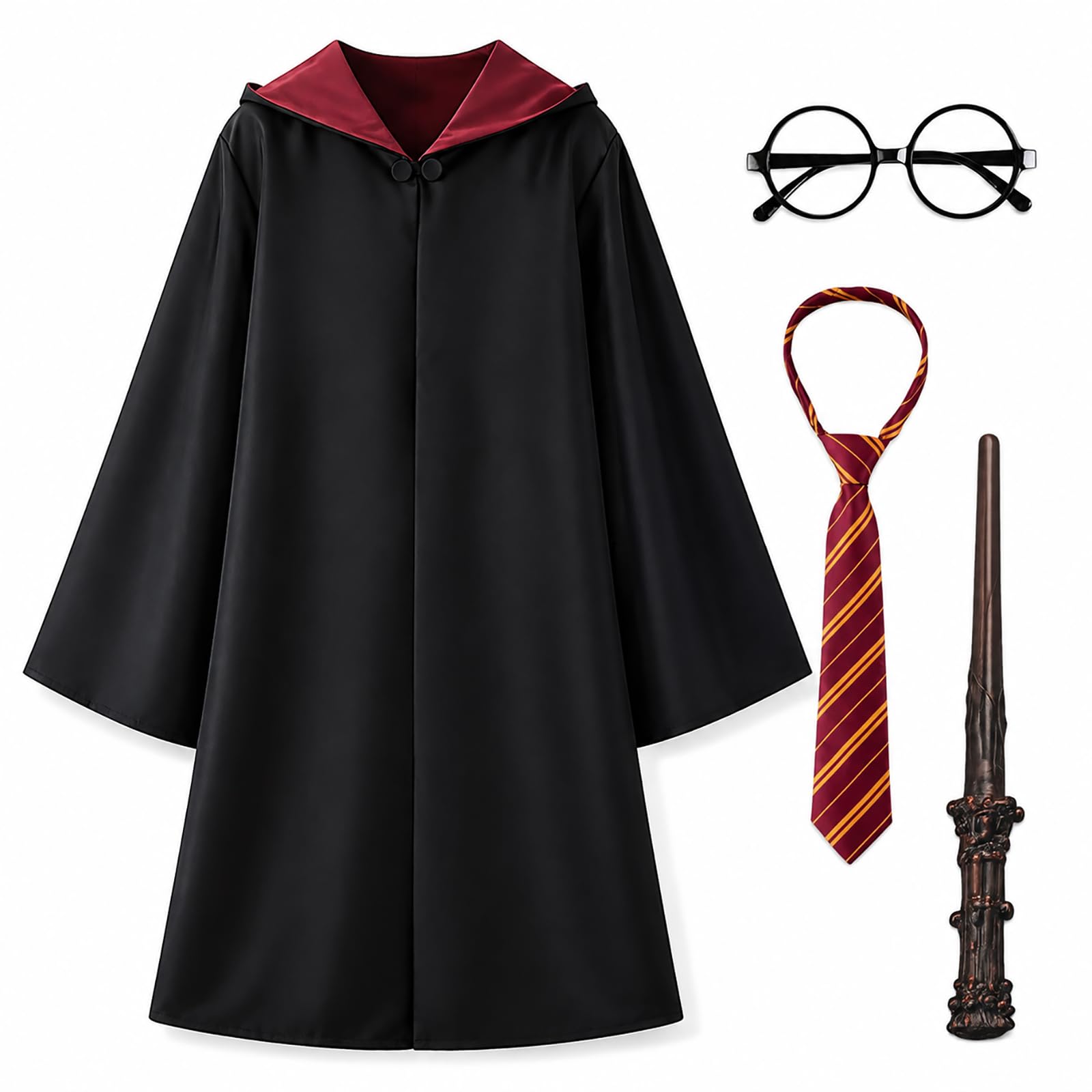 CVJJZ Wizard Costume Accessories Set 6-8 and 9-12 Year Old | Robe,Magic Wand for Kids Adults Girls Boys Halloween Dress-up Party Cosplay
