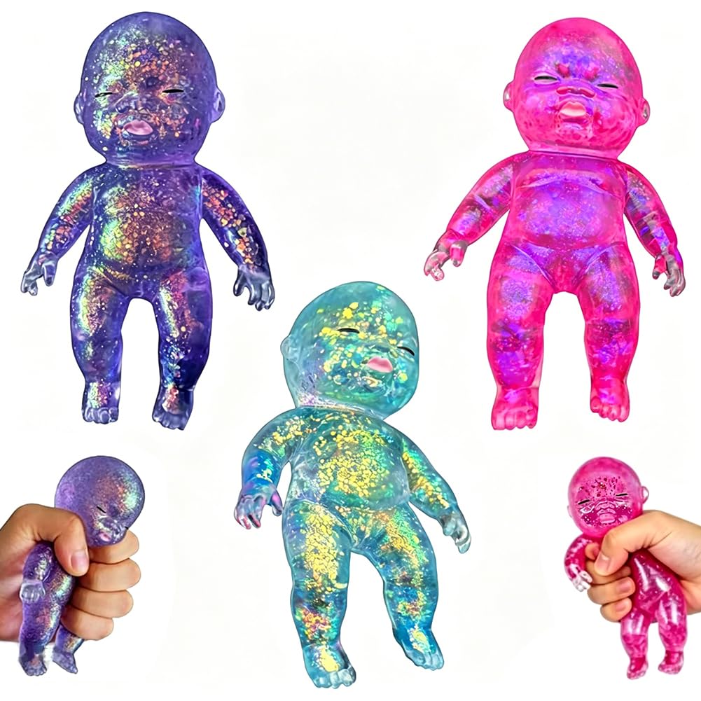 3pcs Doll Squishy Fidget Toys, Glitter Squishy Fidgets Squeeze Toys, Stress Relief Squishys, Slow Rising Malt Sugar Squishies Stress Balls for Adults Office Home