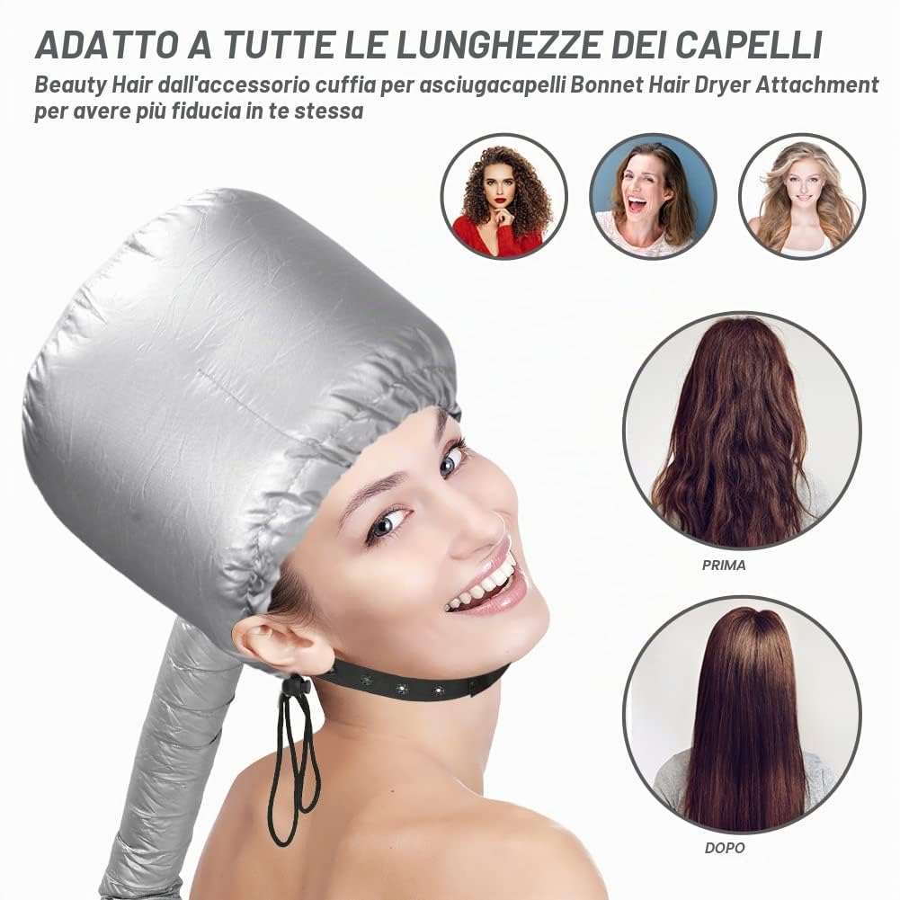 Casco per asciugatura cuffia asciugacapelli, Welltop cuffia termica per capelliper capelli regolabile a mano libera Utilizzato per asciugatura, acconciatura, arricciatura (Argento)