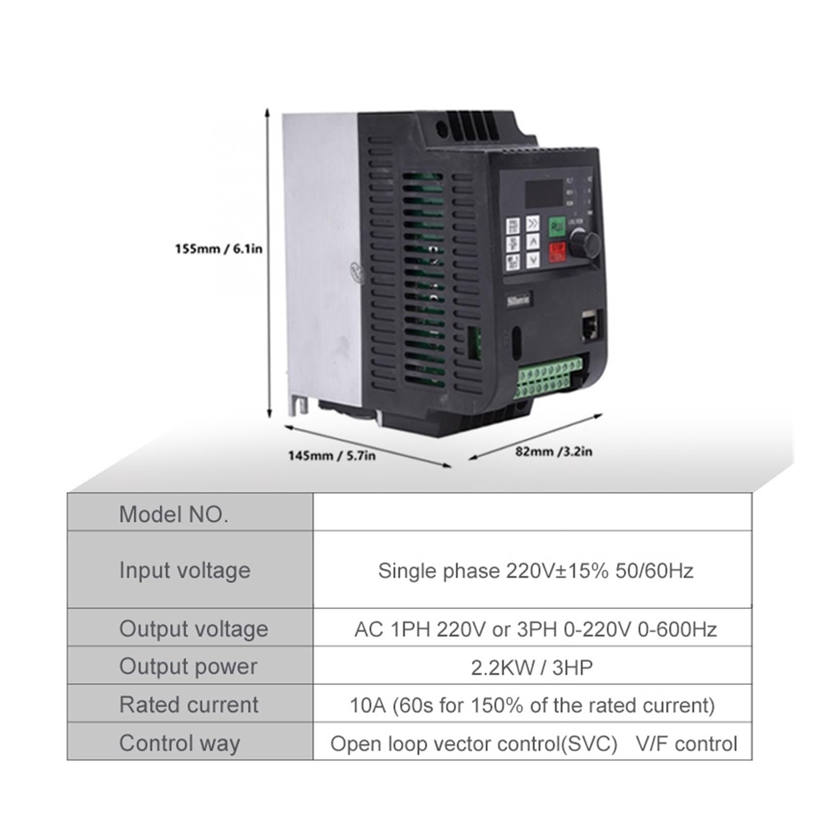 Frequenzumrichter (VFD), VFD-Wechselrichter 1,5 kW/2,2 kW/Frequenzumrichter, Ph, 220 Eingänge und Ausgänge, einphasiger VFD-Konverter mit Drehzahlregelung(2.2kw 3HP)