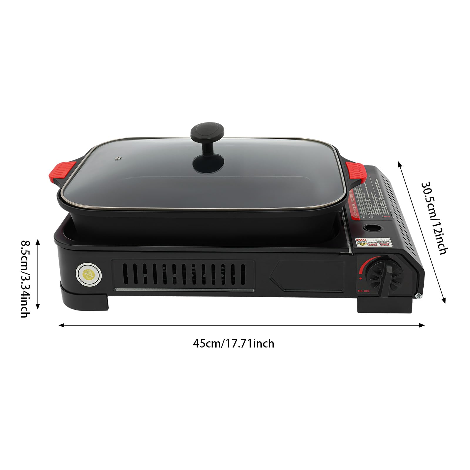 Barbacoa de gas para camping, pequeña 2,1 kW, hornillo de gas con placa de parrilla y tapa de cristal, para camping, bidón de butano, hornillo de camping para interiores, exterior (con asa)