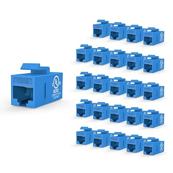 VCE UL-Listed CAT6 Keystone Coupler 25-Pack, Ethernet Coupler Female to Female, RJ45 Coupler for CAT6/CAT5e/CAT5, Keystone Jack, Blue