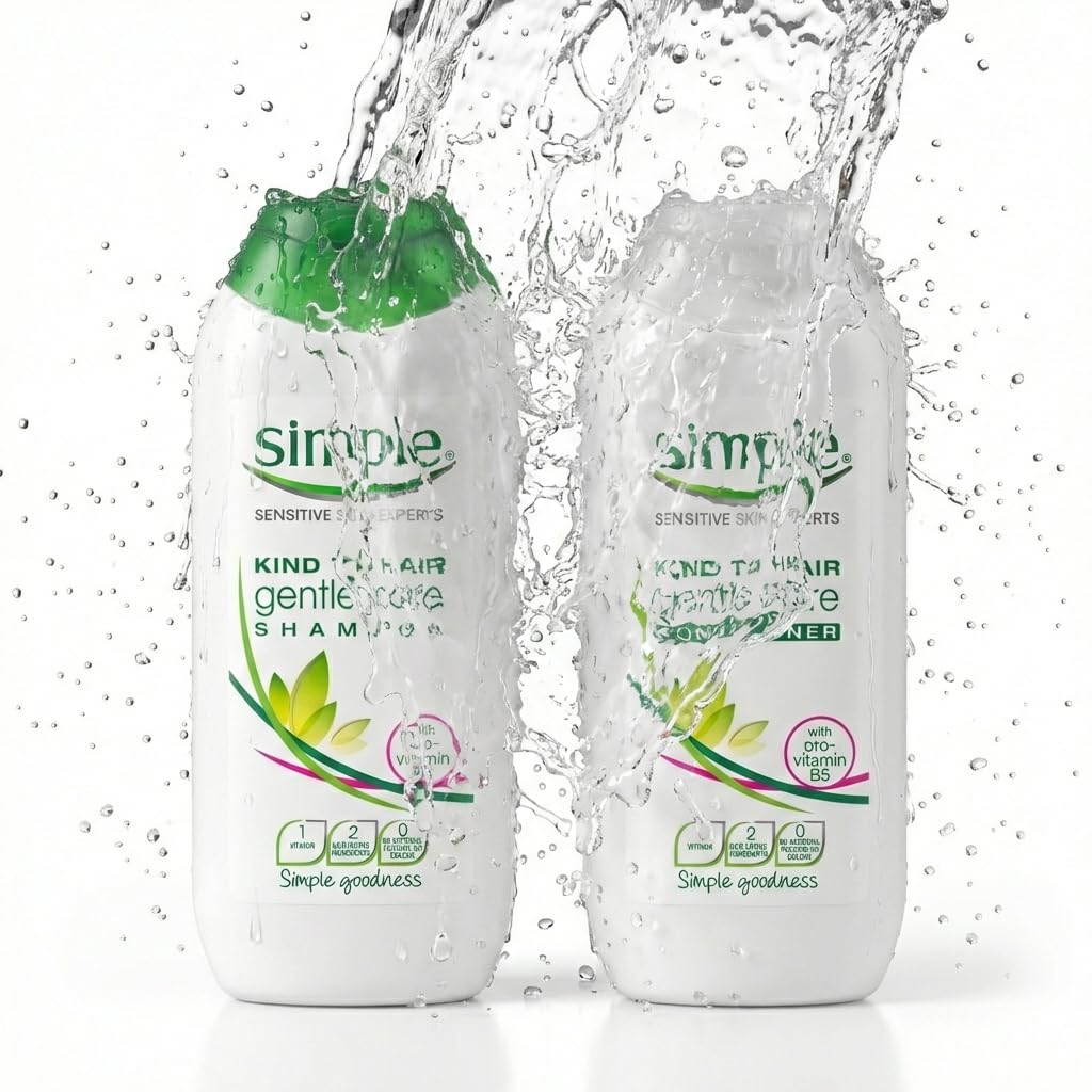 Simple Kind to Hair Shampoo and Conditioner Set 200ml - Gentle Moisturizing Hair Care for Sensitive Scalp, Curly, Dry & Damaged Hair - Paraben Free Hair Treatment Duo