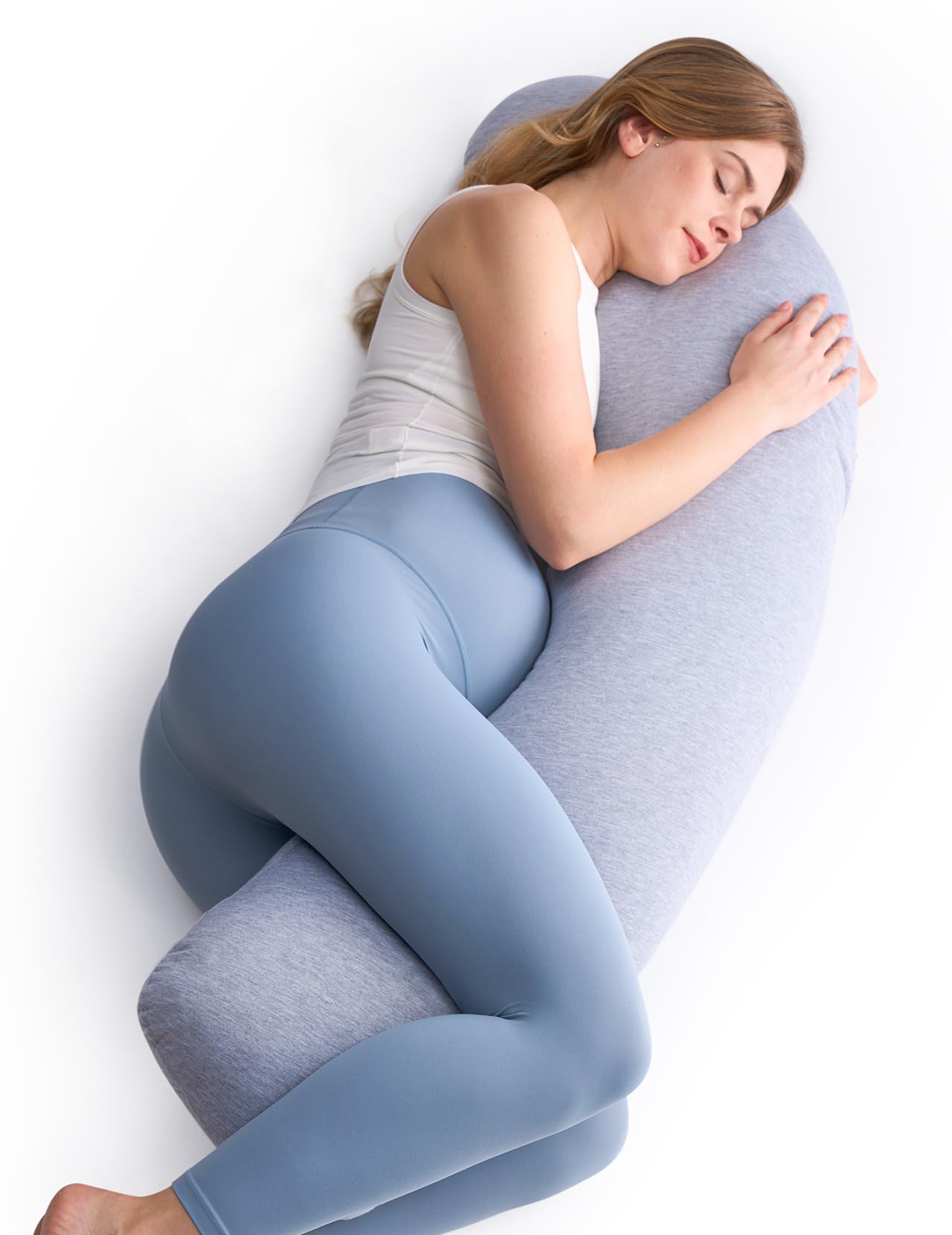 momcozy Pregnancy Pillows for Side Sleeping, J Shaped Maternity Body Pillow for Pregnancy, Soft Pregnancy Pillow with Jersey Cover for Head Neck Belly Support, Grey