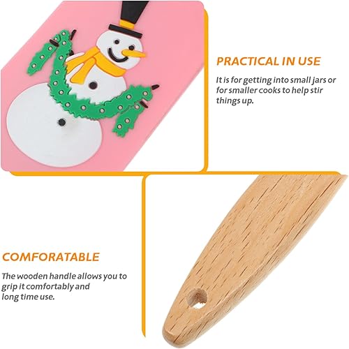 Miniatura 7 de Cabilock Espátula de silicona de Navidad con mango de madera, diseño de muñeco de nieve, espátula de silicona para hornear, pastel, fiesta de
