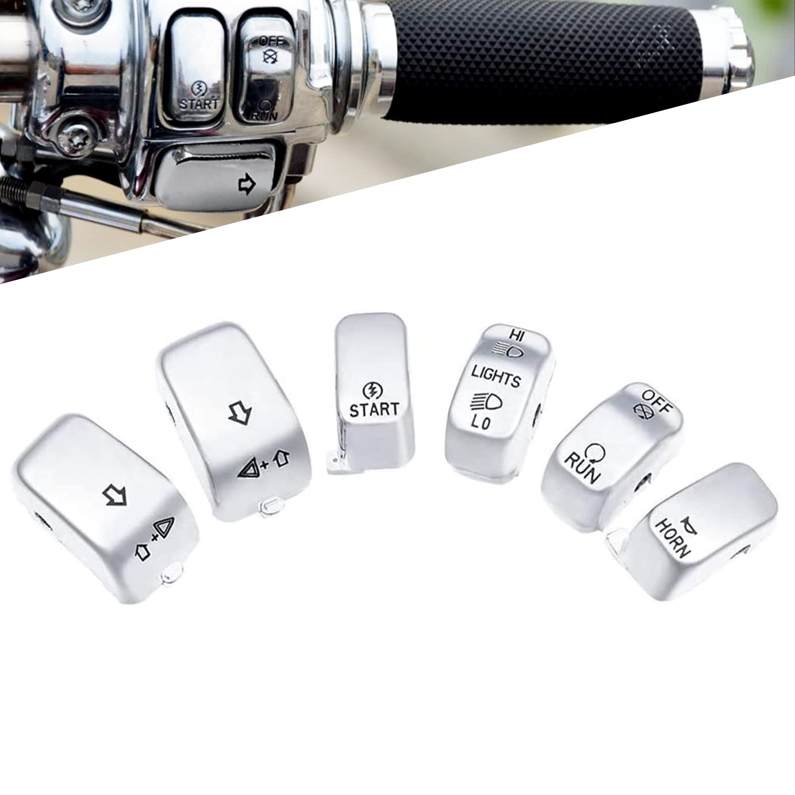 CANMIYOU 6Pcs Chrome Switch Housing Caps Buttons Hand Control Switch Cover Kit fits for Harley 1996-2013 VRSC XL XR Softail Dyna FLHR FLHRC