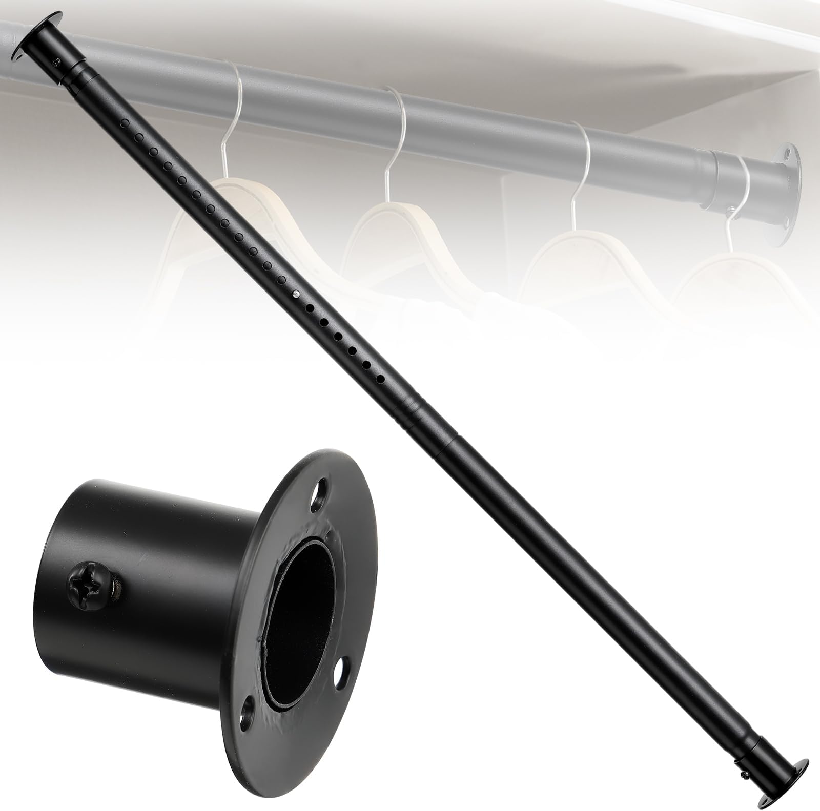Closet Rod for Hanging Clothes, Heavy Duty Closet Rod 17-27 Inch, Adjustable Closet Hanging Rod Matte Black Closet Poles for Wardrobes