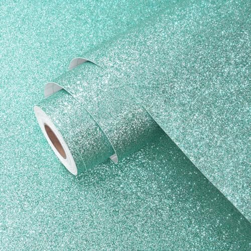 Yullpaper Papier Peint Paillettes Bleu Vert Adhesif pour Meuble Vinyle Mural Chambre Enfant Rouleau Decoratif Paillettes Vert Film Autocollant Armoire 40cm x...
