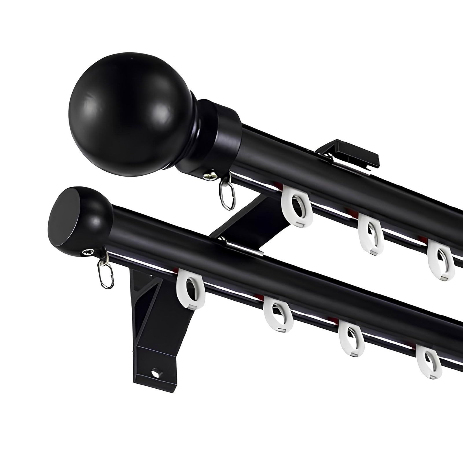 GLDYTVF Double Main Track Curtain Rods 70600cm Heavy Duty Aluminum Rail Set with Metal Finials for Living Room Bedroom KitchenBlack 190cm/6.2ft