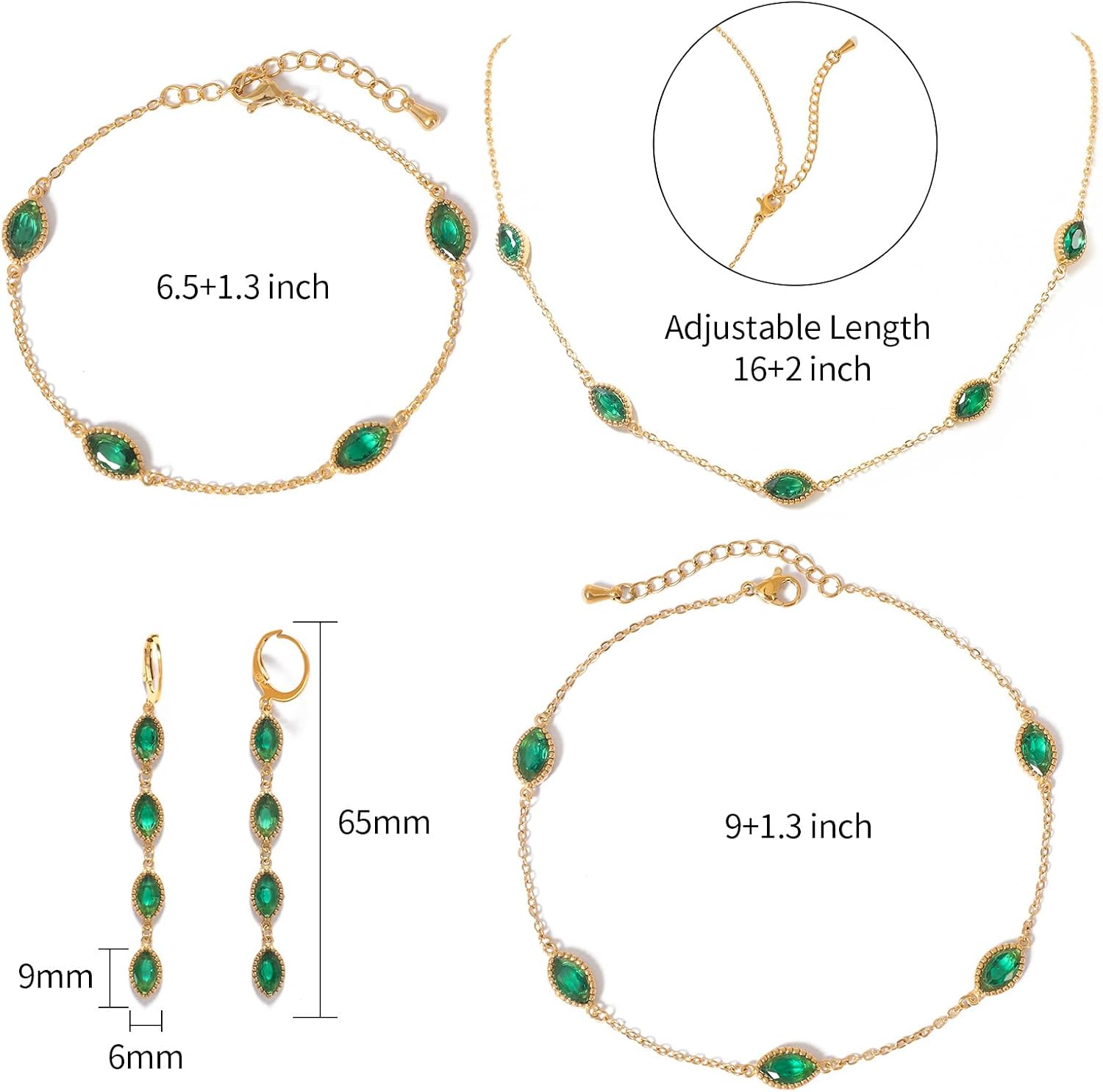 Cubic Zirconia Jewelry Set for Women Marquise/Round Cut CZ Necklace Earrings Bracelet Anklet 2/4 Pcs Birthstone Jewelry Wedding Prom Birthday Gift