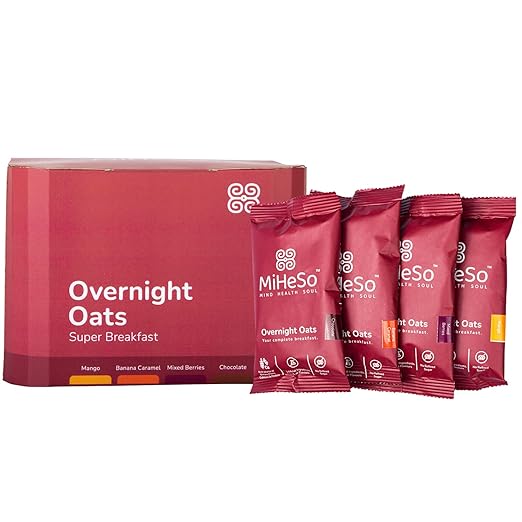 MiHeSo Overnight Oats (Assorted) 420g | Healthy Oatmeal Breakfast | Ideal for Weight loss, Fitness | No Refined Sugar | High Protein, Calcium and Fibre | Gluten free | Added Probiotics