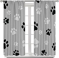 Vista 99 de Cortinas opacas con estampado de patas de perro, estampado de patas de perro y huesos, tratamiento de ventana, cortinas con aislamiento térmico