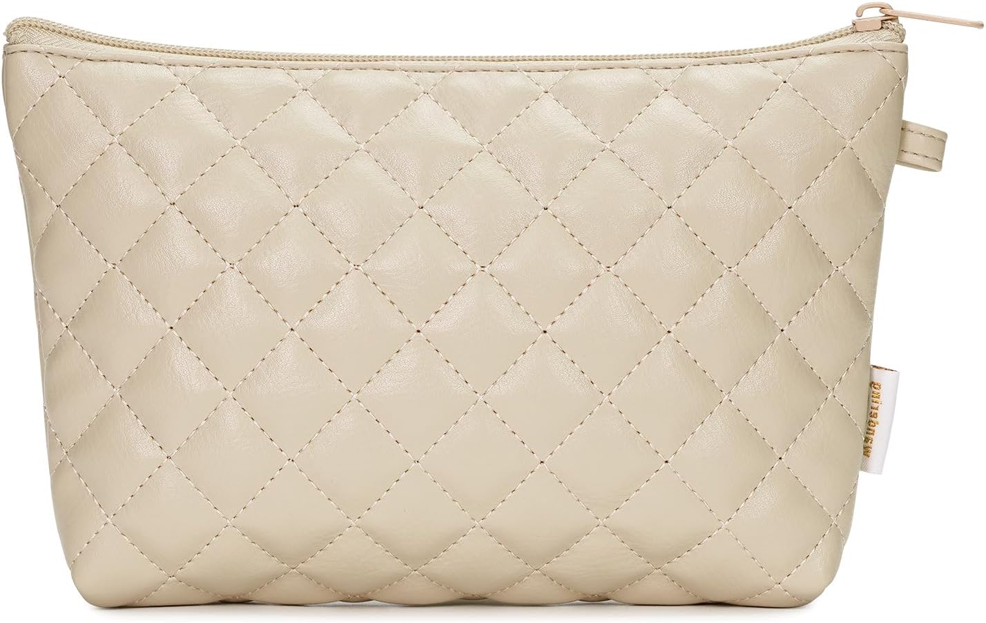 Makeup Bag for Purse Zipper Cosmetic Bag for Women Pouch Travel Eco Vegan Leather Make Up Organizer for Toiletry Bag Water Resistant Gift Idea, Beige