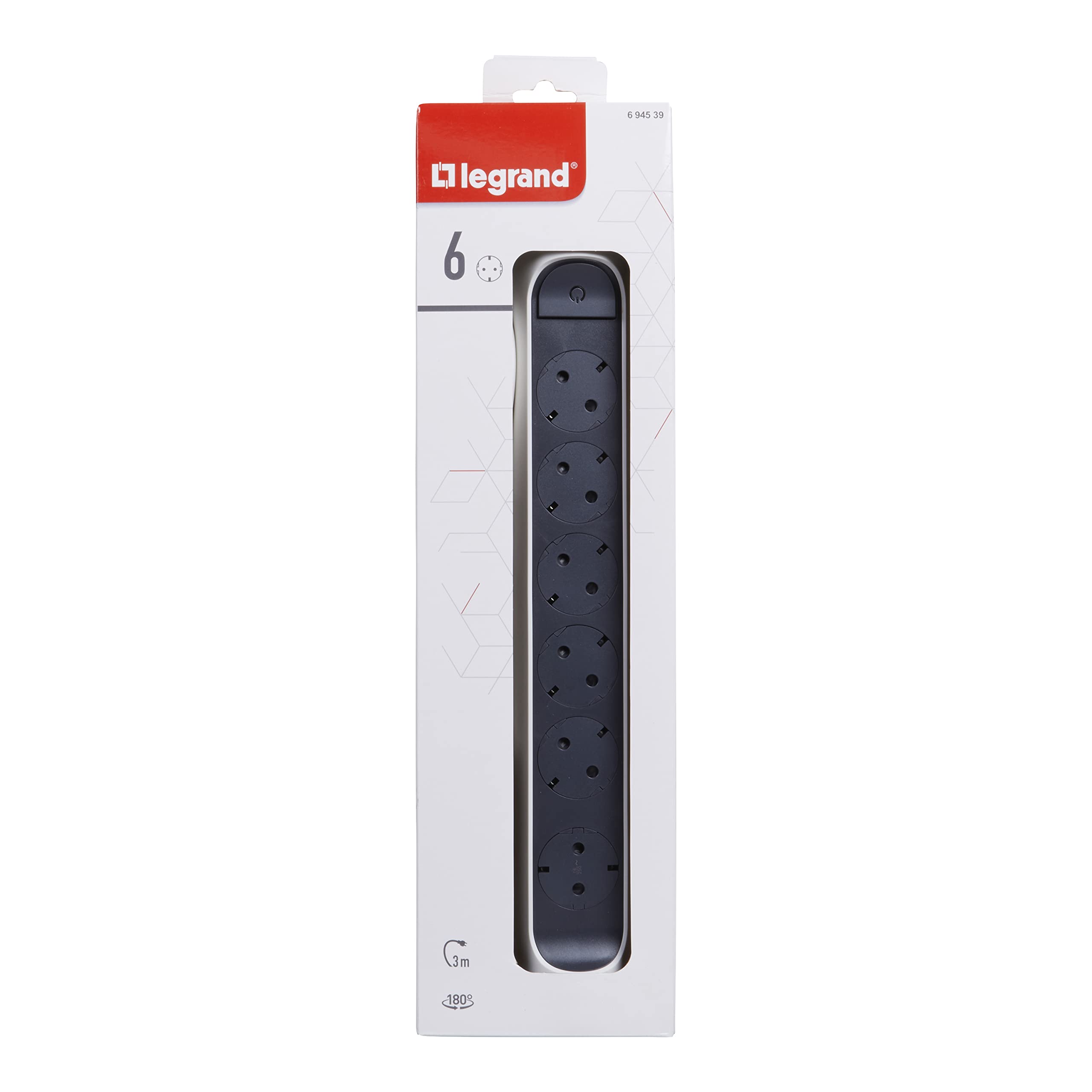 Regleta con interruptor Legrand 694539/ 6 Tomas de corriente/ Blanca y Gris Oscuro