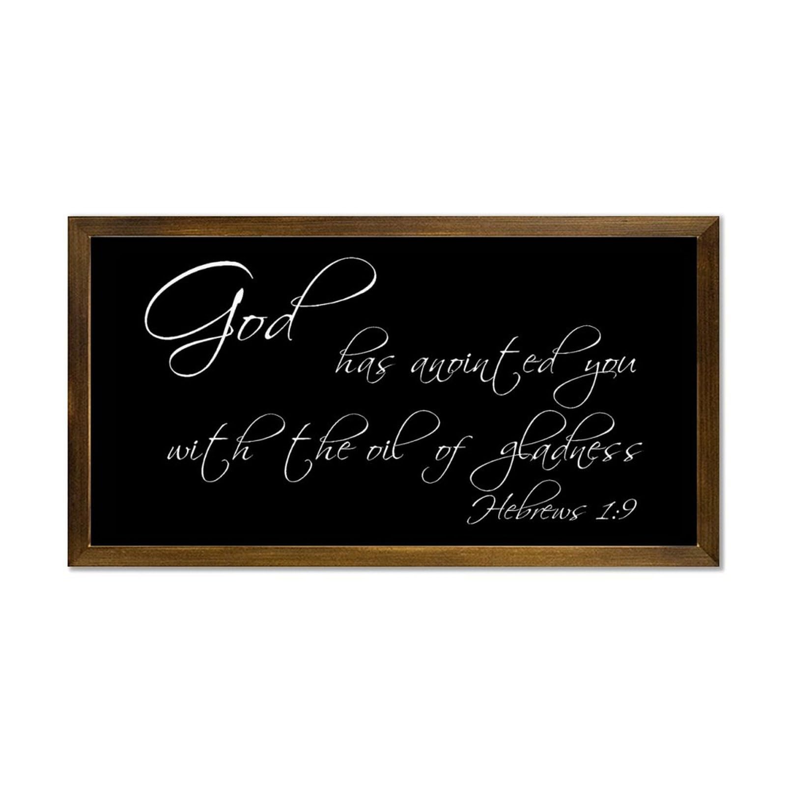 Hebrews 1:9 God Has Anointed You with The Oil of Gladness Decorative Wooden Framed Sign 22x12in Farmhouse Wall Art Sayings Plaque Modern Craft Rustic Wall Decor Wood Signs with Frame