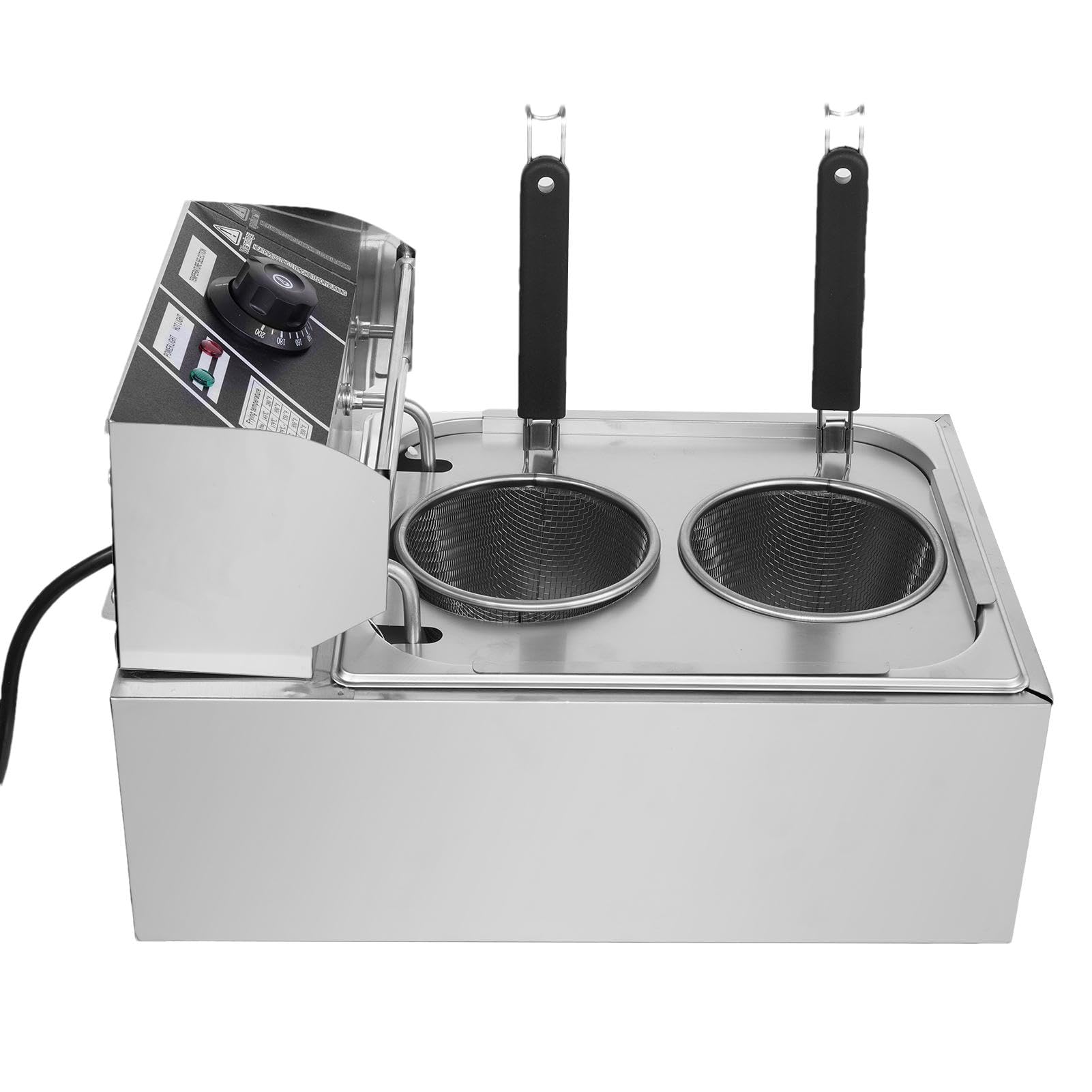 Cuocipasta commerciale da 110 V - Cuocipasta elettrico da 1500 W con due cestelli | Bollitore per noodles da 0℃ a 200℃ | Attrezzatura da cucina multifunzionale per verdure, spaghetti, gnocchi (2 pent