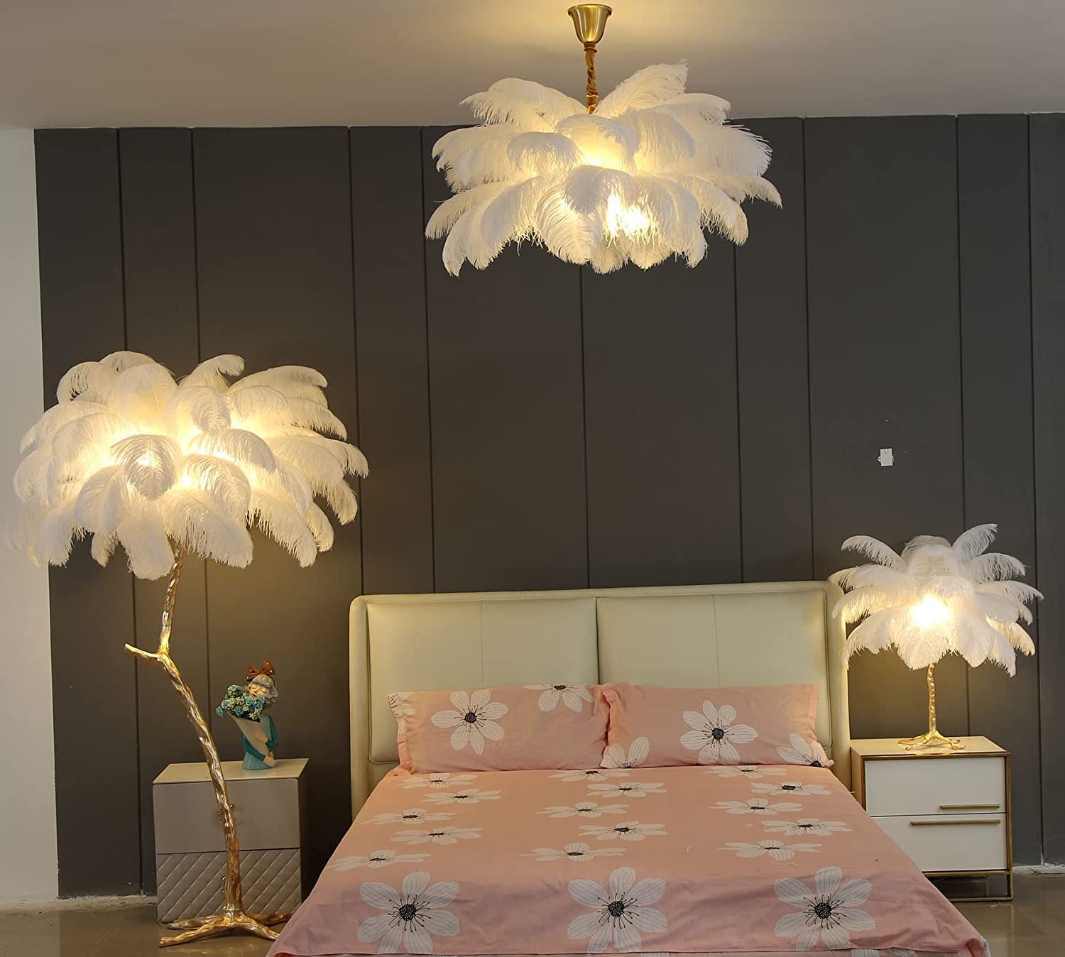 TTDGYYXW ry Lampada da con Piume di Struzzo - Illuminazione a LED in Resina dimmerabile Ideale per la Lettura in Camera da Letto o in Ufficio Ele Decor per spazi a Tema SS