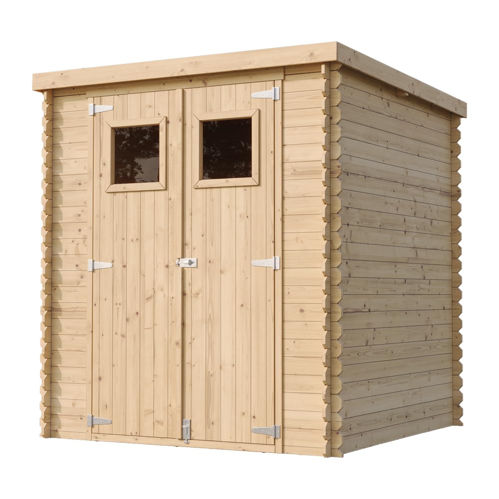 Casa de Almacenamiento jardín con Suelo TRATADO 204x204x200 cm/3.53 m2 - Caseta para Exterior jardín - Cobertizo de Madera pequeño - Techo, Ventanas- TIMBELA M309+M309G