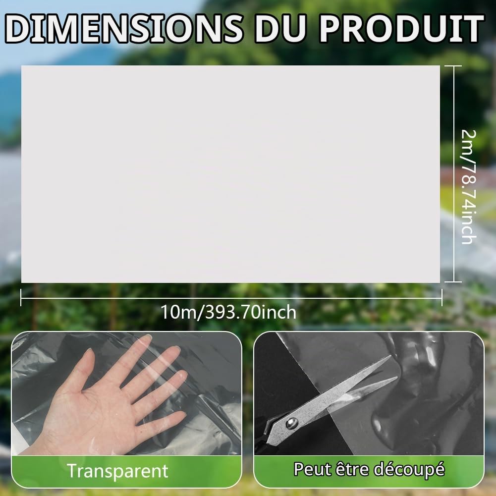 Bâche Transparente, 2*10 M Clair Jardin Grandir Couverture, Bache pour Serre, Film Polyéthylène pour Couvrir Les Jardin, Légumes und Tomate