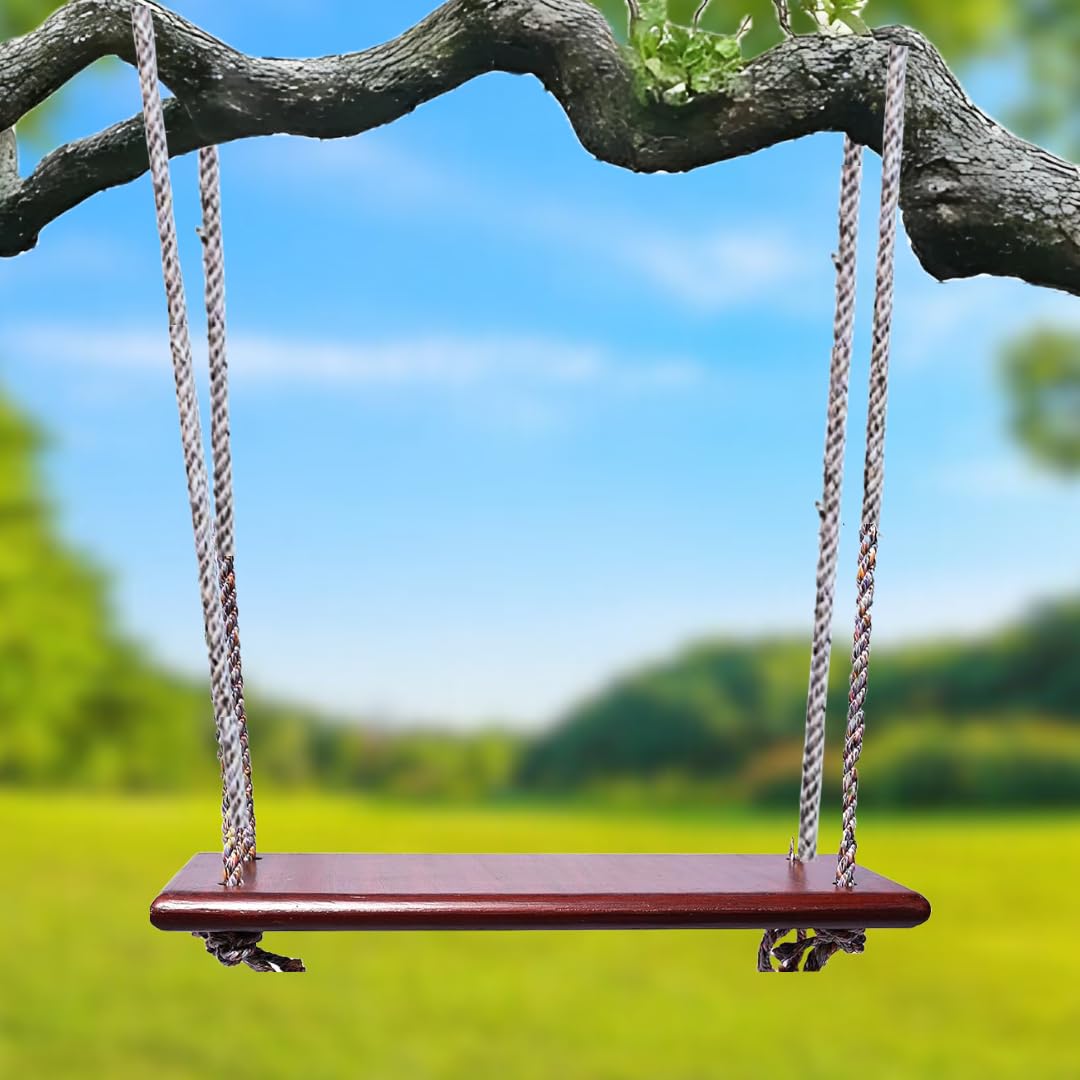Shy Shy Wooden Swing for Indoor and Outdoor | Perfect for Living Room, Garden and Balcony, with 2 S Bands and 40 feet Rope | Red | Lakdi Ka Jhula-image-36