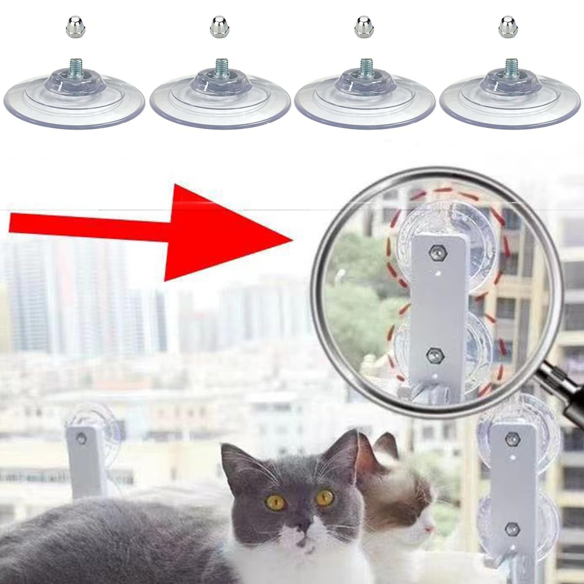 Cat Window Perch Replacement Suction Cups - 4-Pack, 85mm Clear Pads With Screws For Hammocks 7 thumbnail image