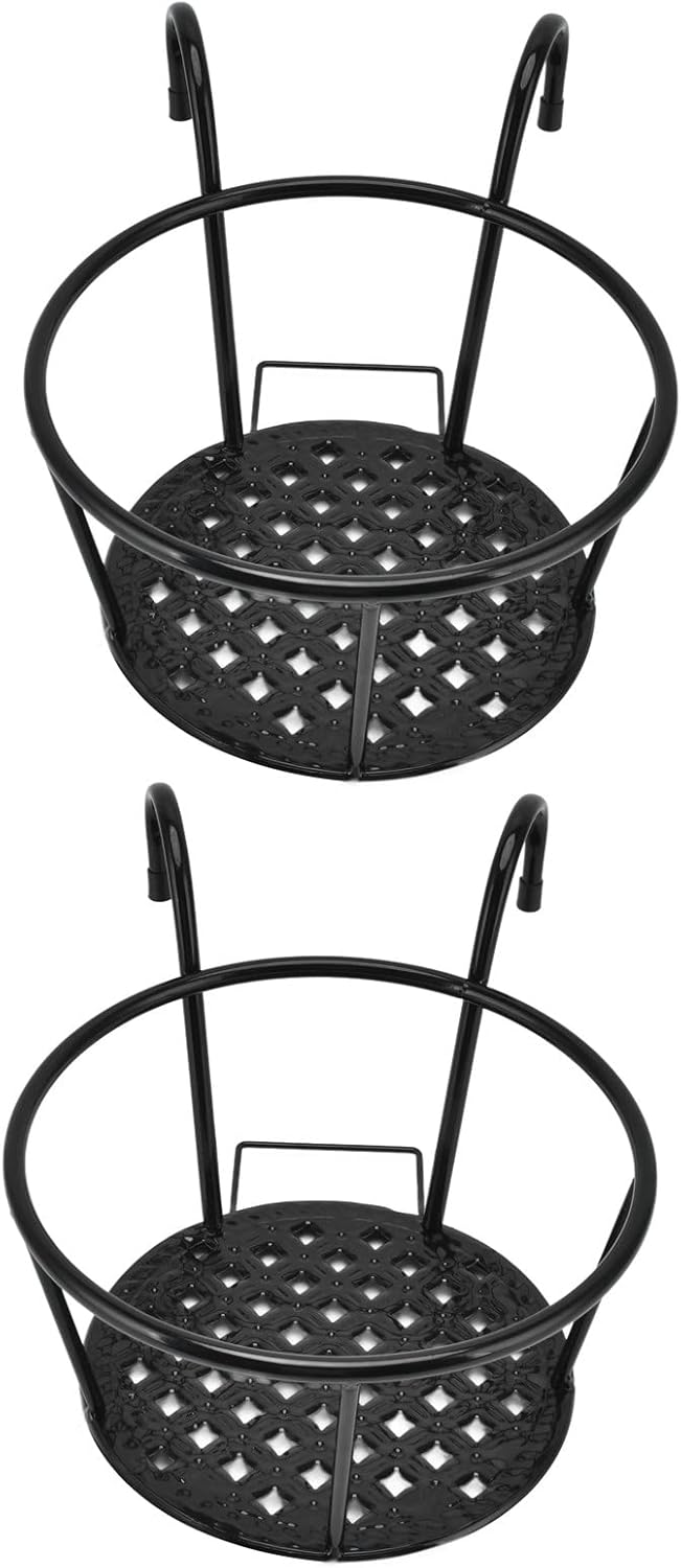 2pcs Hanging Planters Basket Hanging Railing Planter Multipurpose Iron Art Hanging Baskets Hanging Railing Plant Holder Flower Pot Holders for Patio Balcony Porch