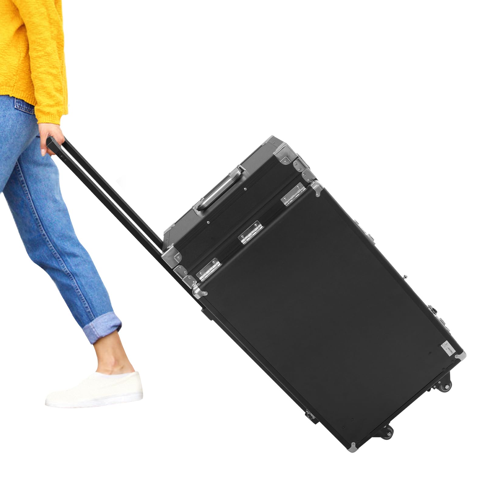 Kosmetikkoffer Trolley Faltbar Erweiterbar 2-Tisch&4-Schublade mit Teleskopgriff Zahlenschloss Schminktisch Schminkkoffer Make-Up-Koffer Kosmetik Koffer Nagelkoffer Nageltisch Friseurkoffer (Schwarz)
