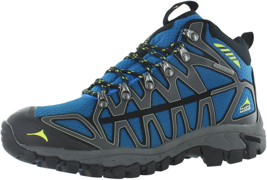 Pacific Mountain Ridge Men's Waterproof Hiking Backpacking Mid-Cut Black/Grey/Blue Boots Size 9