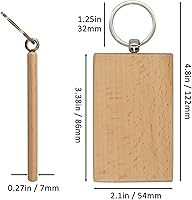 Vista 2 de Etiqueta de madera rectangular grande con llavero para grabado, 5 unidades (aproximadamente 3.3 x 2.1 pulgadas), Marrón