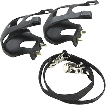 1 Pair Bike Pedals with Toe Clip and Strap, Plastic Bicycle Pedal Foot Cover, for MTB and Road Bike