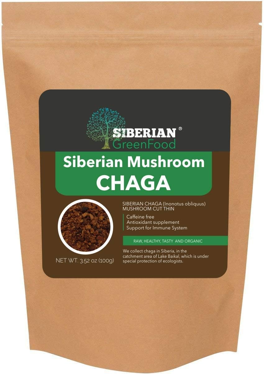 Organic Chaga Mushroom Powder (Chaga Tea) from Siberia 100gr/3.52oz, Premium Quality, Wild Harvested, Raw and Organic | by Siberian Green Food