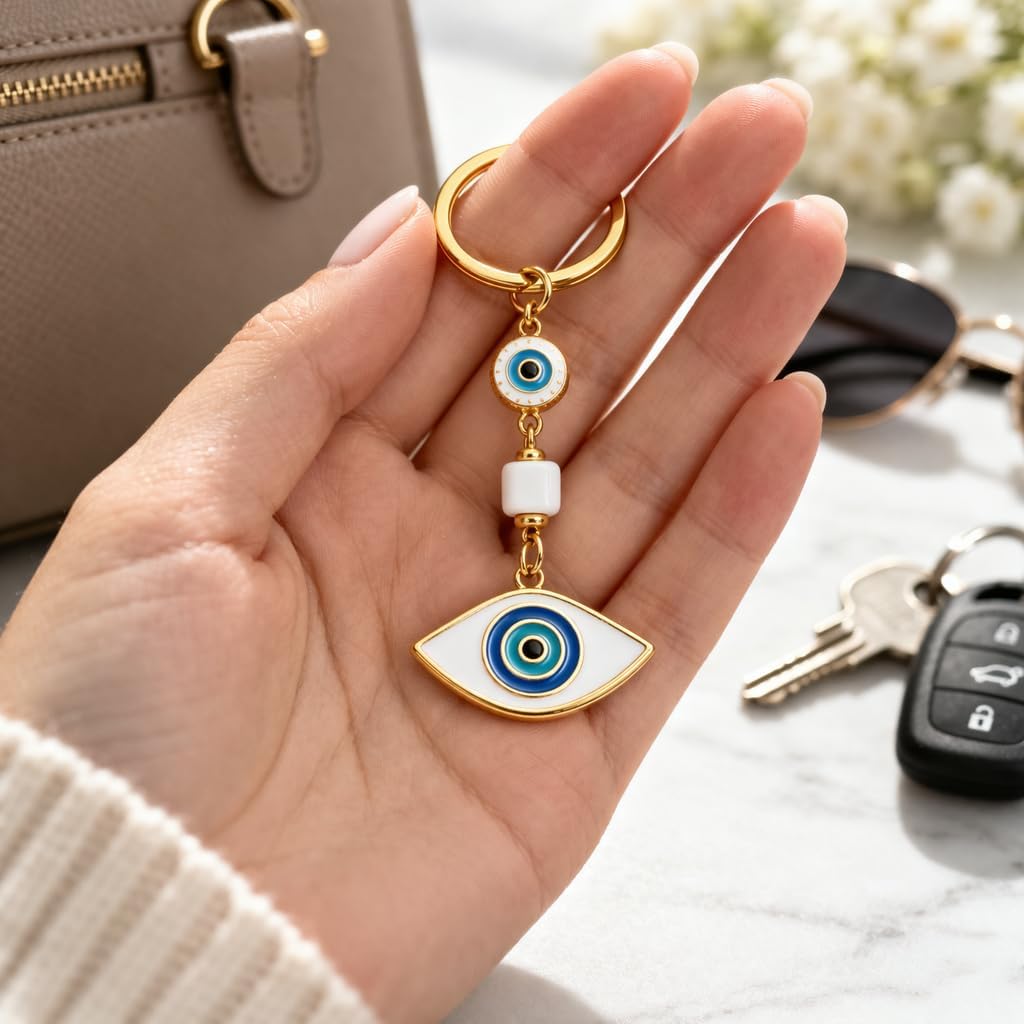 Evil Eye Keychain for Women – Turkish Nazar Lucky Charm Key Ring, Gold Protection Amulet Bag Charm Gift image 3