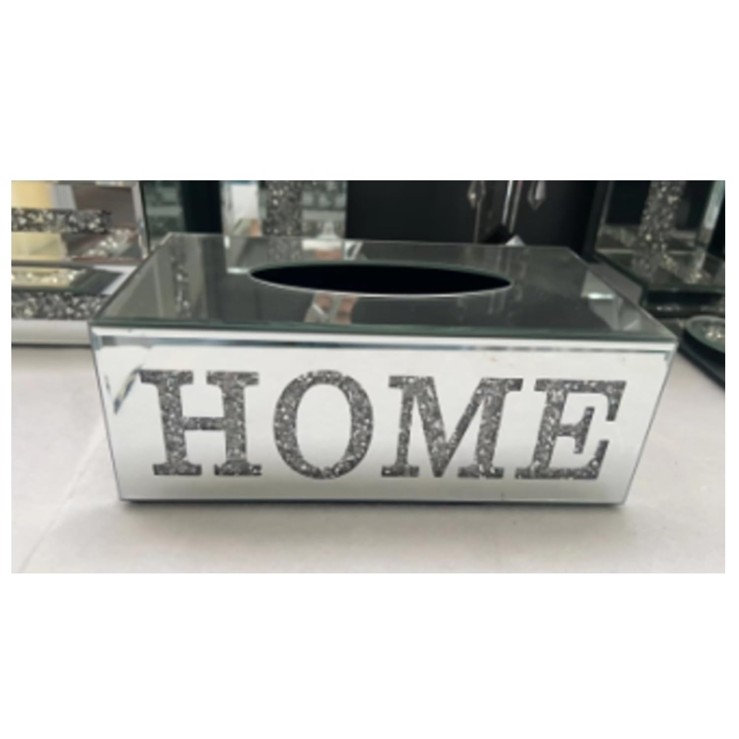 Biznest Silver Sparkle Crystal Crushed Glam Tissue Box Holder Mirrored Diamond Diamante Badroom Living Room Kitchen (Home)