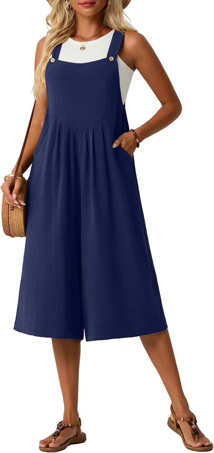 Lepunuo Rompers for Women Summer Casual Jumpers Boho Short Bib Jumpsuits Overalls with Pockets Beach Vacation