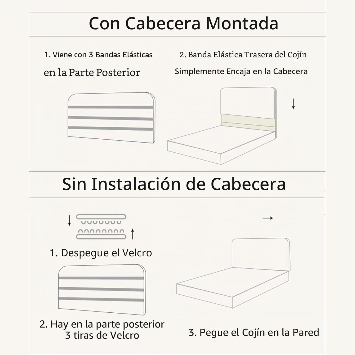 Cojin De Lectura para Cama,Funda para Cabecero De Cama De Matrimonio/Acolchadafunda EláStica De ProteccióN,Funda Protectora para DecoracióN De Dormitorio (Creamy white,135*60*10cm(There are bed head))