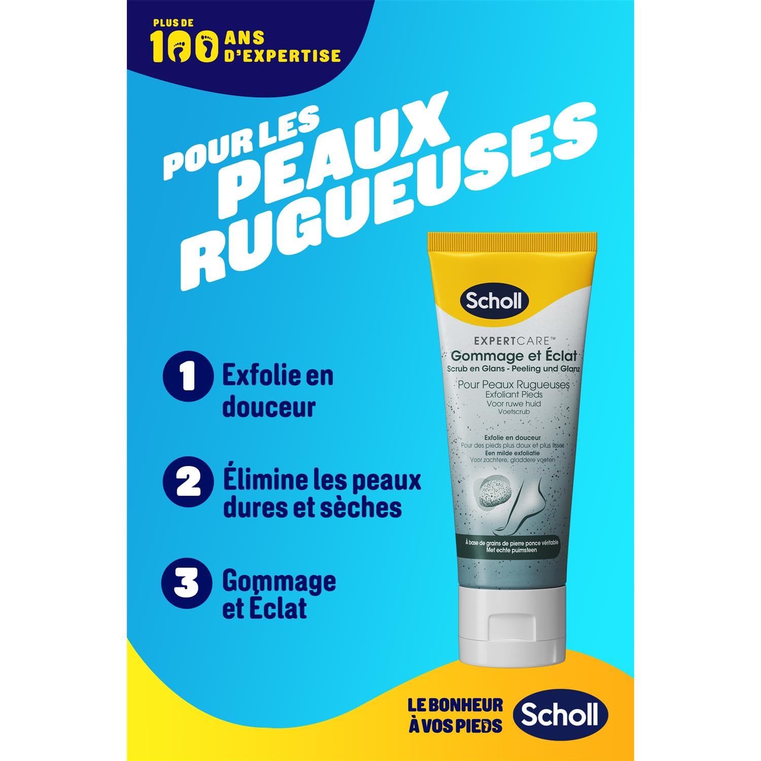 SCHOLL 3 cremas exfoliantes y brillo base pómez pies volcánicos – 75 ml