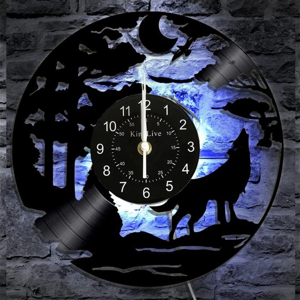 LED Vinyl Wall Clock Wolf LED Light Lamp 7 Color Changing Decoration Unique Art 12 inch Vinyl Record Wall Clock