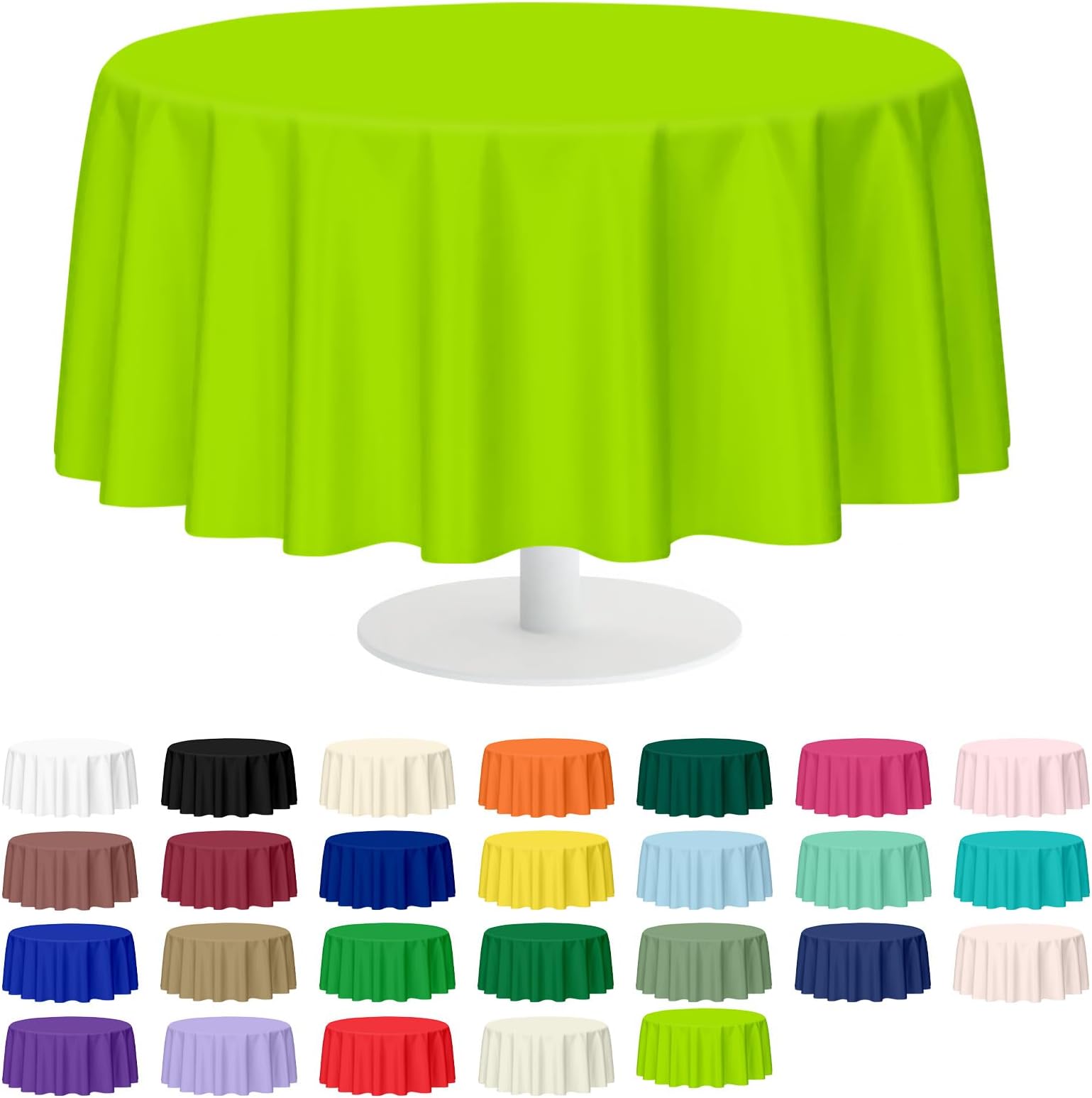 Mulbozy 2 Pcs Lime Green Round Tablecloth, 84 inches Disposable Plastic Lime Green Circle Table Covers for Baby Shower Wedding Bridal Shower Birthday Party Decorations